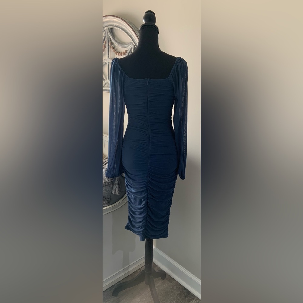 ZESICA Women's Puff Sleeve Square Neck Ruched Bodycon Midi Dress- Size S- BNWT - Picture 6 of 8